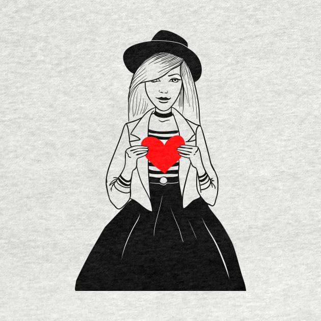 Stylish girl in a hat with big heart by fears